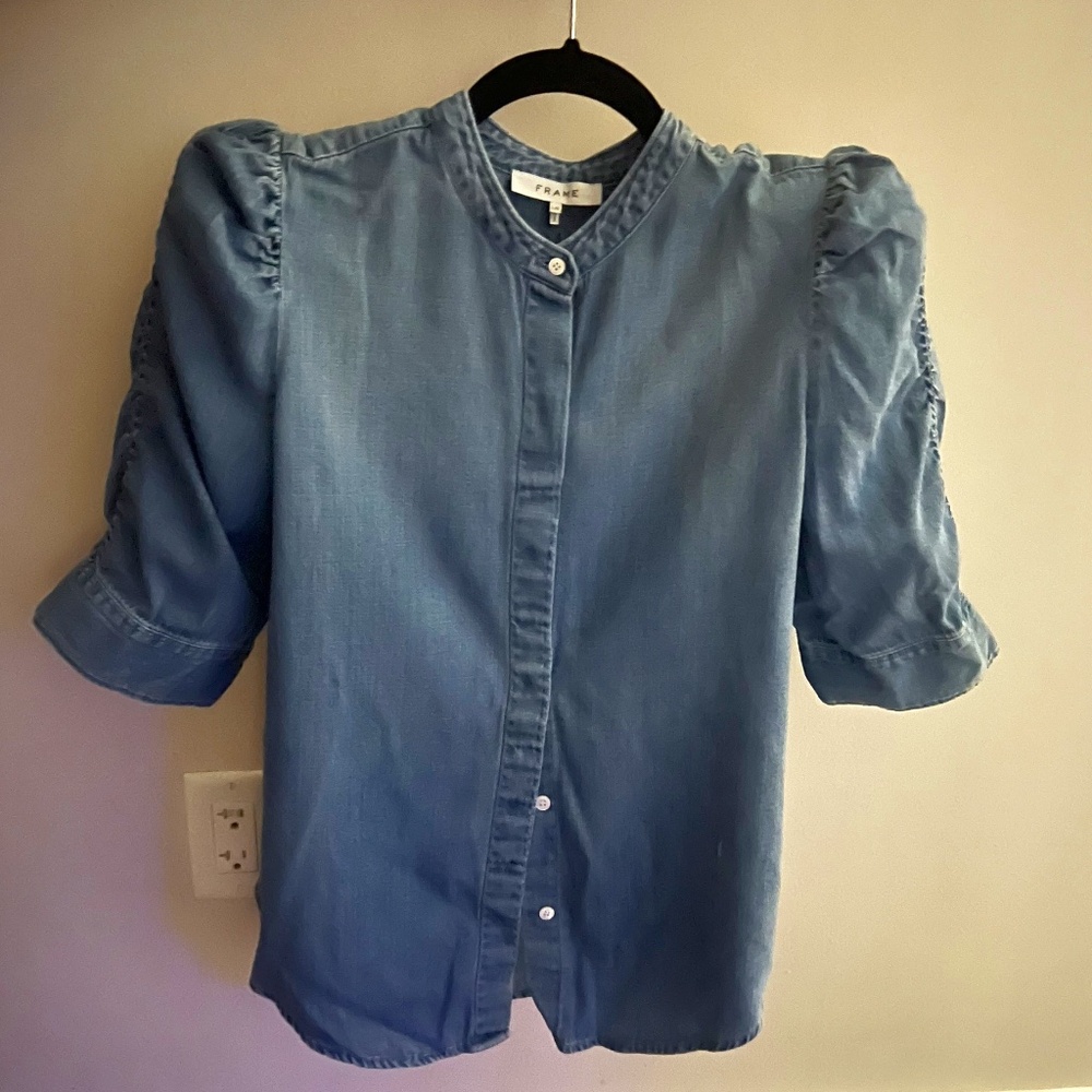 Frame Denim Puff Sleeve Button Down Shirt